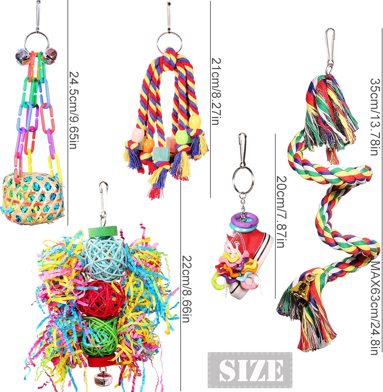 Bird Toys for Parakeet, Parrot Conure Chewing Shredding Foraging Toys with Rope Perch, Bird Cage Accessories for Cockatiel Budgies Lovebird