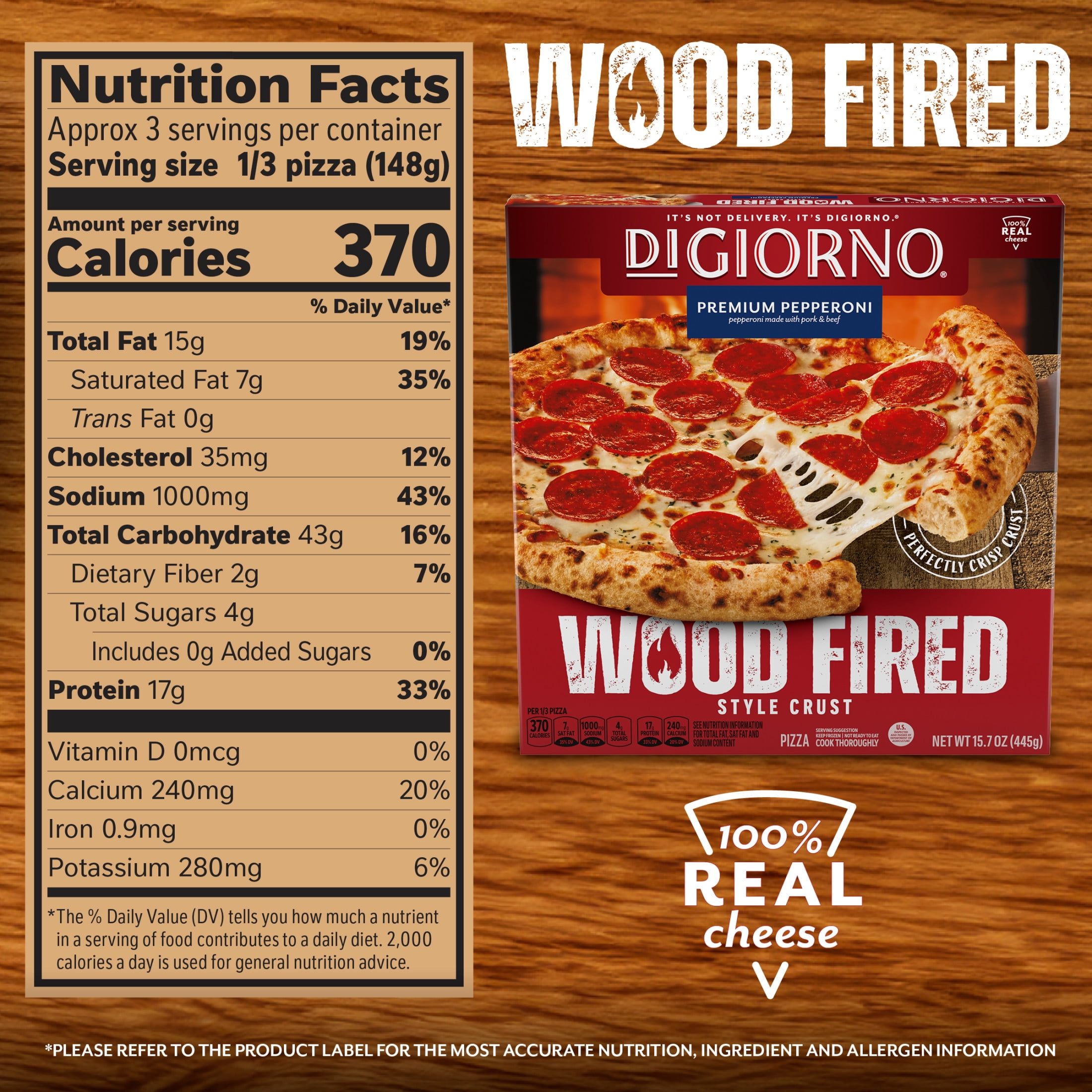 DiGiorno Frozen Pizza, Wood Fired Style Crust, Premium Pepperoni Pizza, 15.7 oz (Frozen)