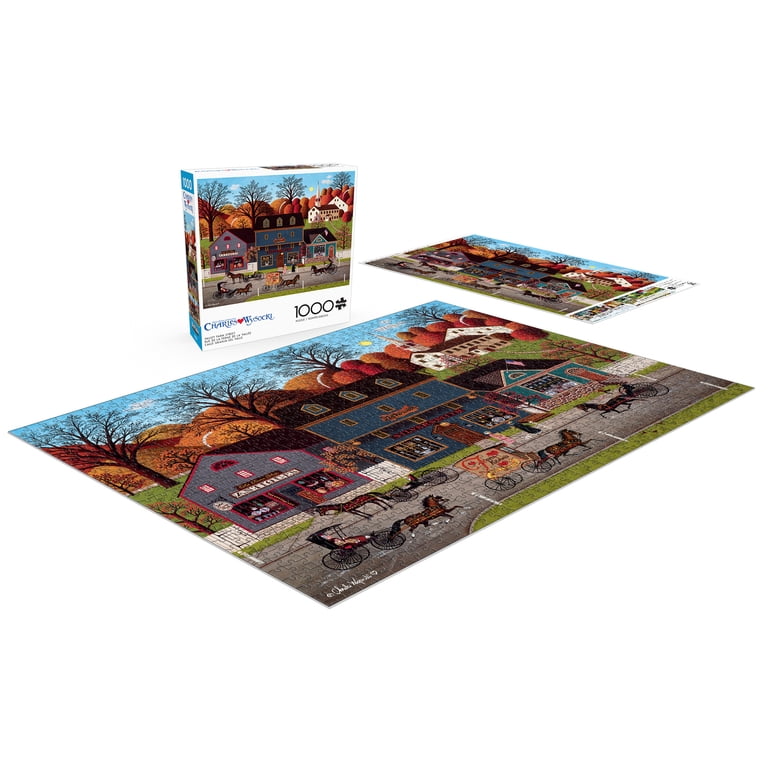 Buffalo Games Puzzle 1000 Pezzi: 'Shops And Buggies' Di Charles Wysocki. Scena Cittadina Vintage Con Negozi, Cartone Riciclato E Taglio Perfetto. Poster Incluso. Dimensioni Finali 68x50 Cm Circa.
