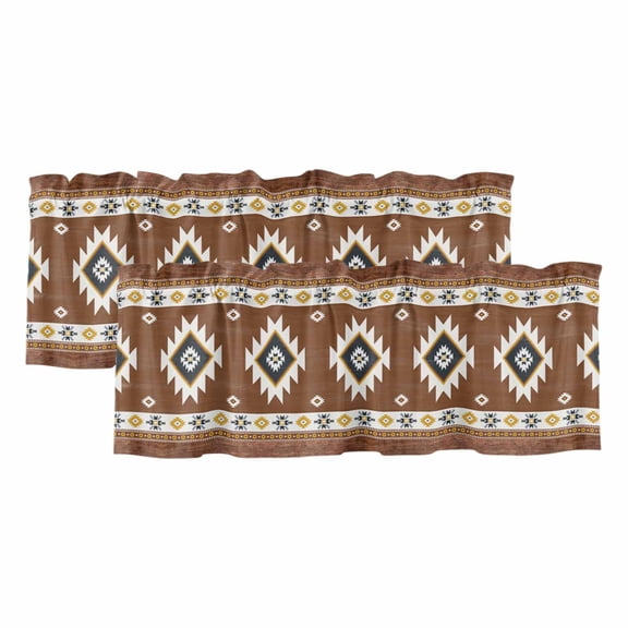 2 Pack Multicolor Southwest Valance for Window Boho Geometric Tribal Style Kitchen Valance Rod Pocket Short Curtain Topper Decorative Window Treatment for Living Room Bedroom 54"x18"