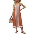 thumbnail image 2 of Women Bohemian Floral Dress Summer Casual Color Block Maxi Beach Overall Dress Coverups Dark Brown L, 2 of 9