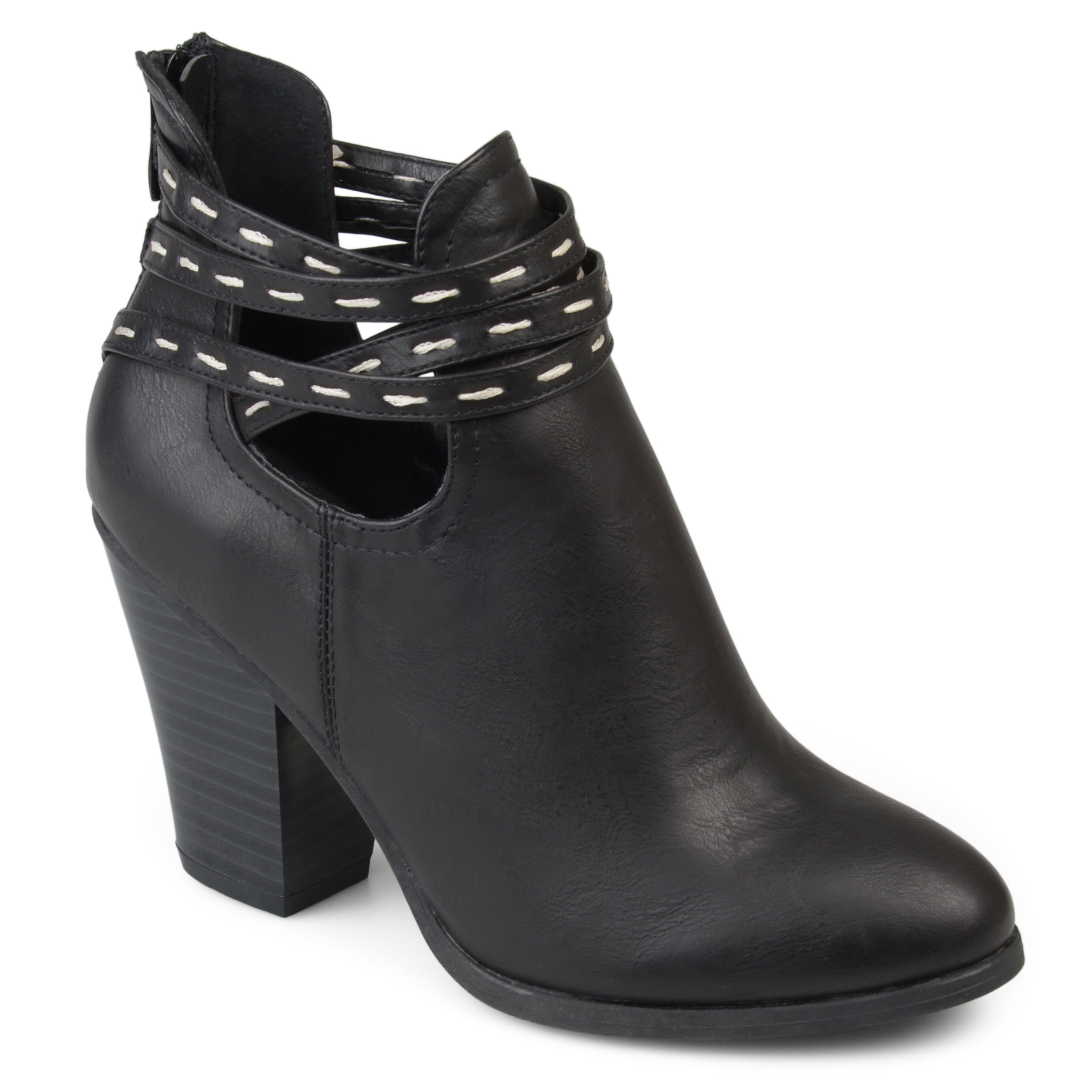 stacked heel leather booties
