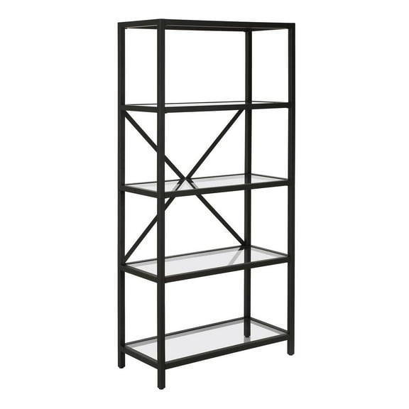 HomeRoots 63" Black Metal And Glass Five Tier Etagere Bookcase