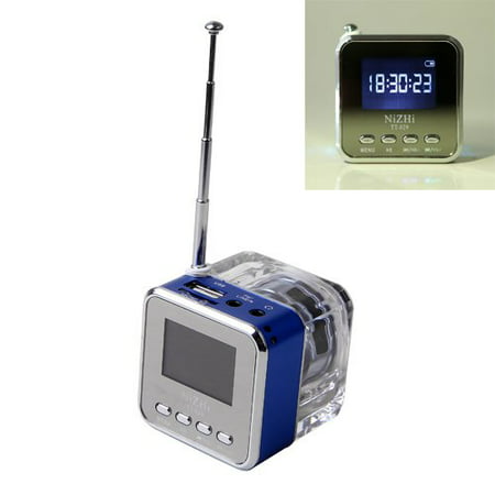HDE Rechargeable Digital Mini LED Travel Pocket Speaker Clock FM Radio MP3 Player and Micro SD