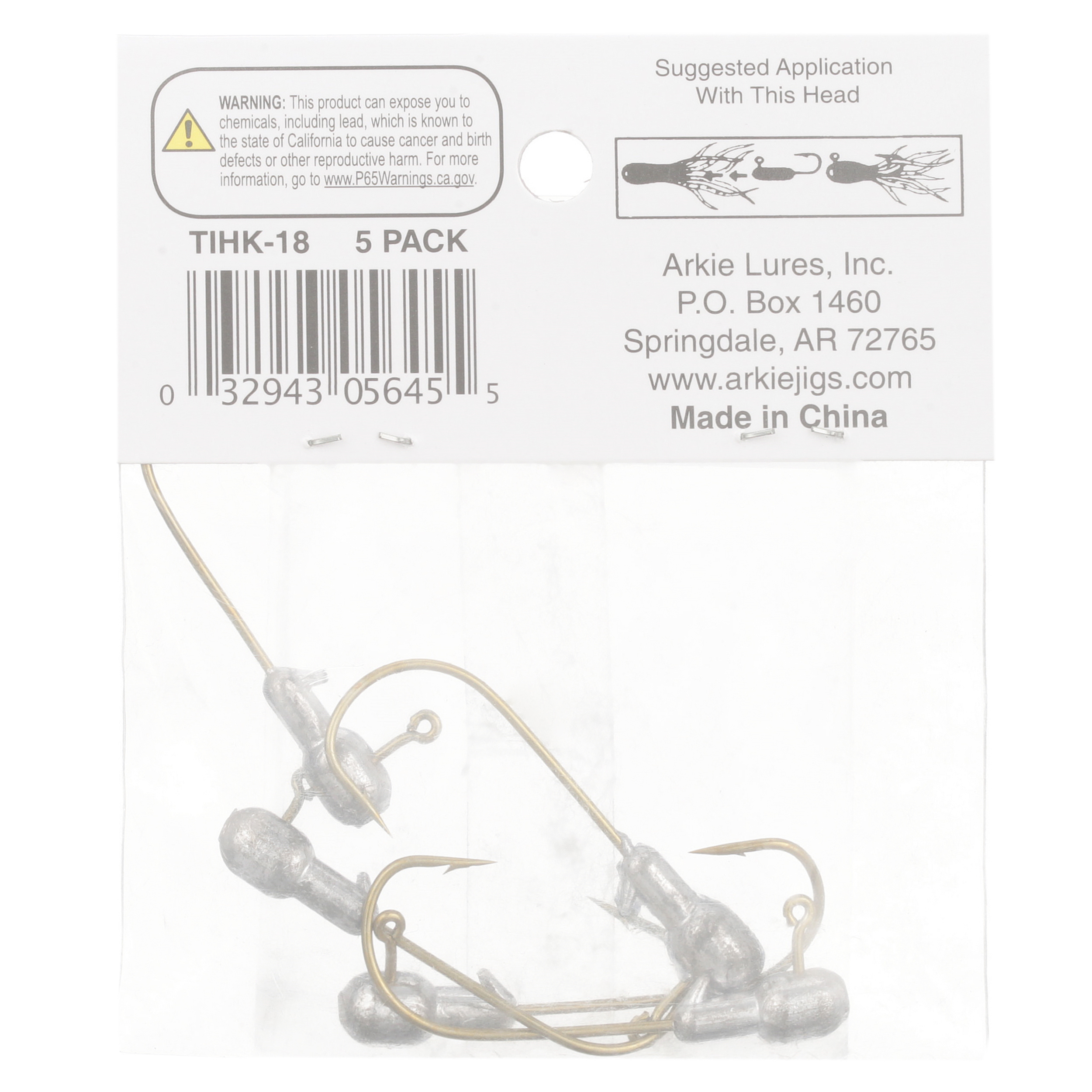 (2 pack) Arkie Lures Tube Insert Grub Body Jig Head, Size 1/8 oz, Brass/Lead Color