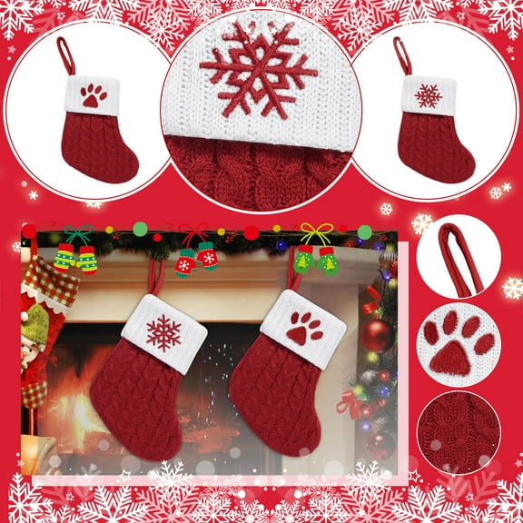 2 Pieces Mini Christmas Stockings Fireplace Hanging Stockings Burgundy Red Knit Stocking Winter Holiday Stockings Gift Holding Bag for Home Christmas Decoration Party Favor Supplies