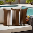 thumbnail image 4 of Brown White Stripe Outdoor Waterproof Pillow Covers, Modern Rustic Vertical Striped Decorative Square Throw Pillowcase Sofa Cushion Sham for Patio/Couch/Chair, 24"x24" 2 Pack, 4 of 8