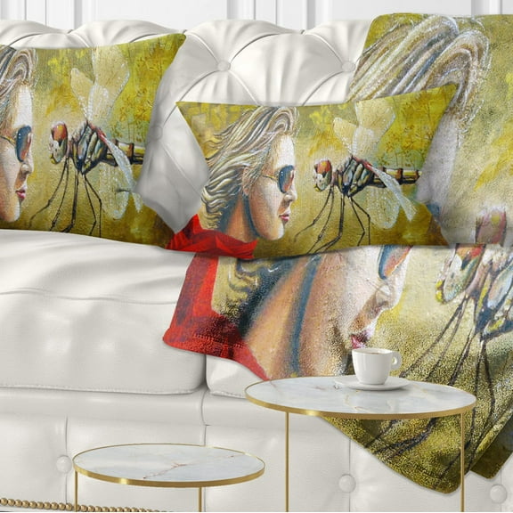 Designart Human and Dragon Fly - Abstract Throw Pillow - 12x20