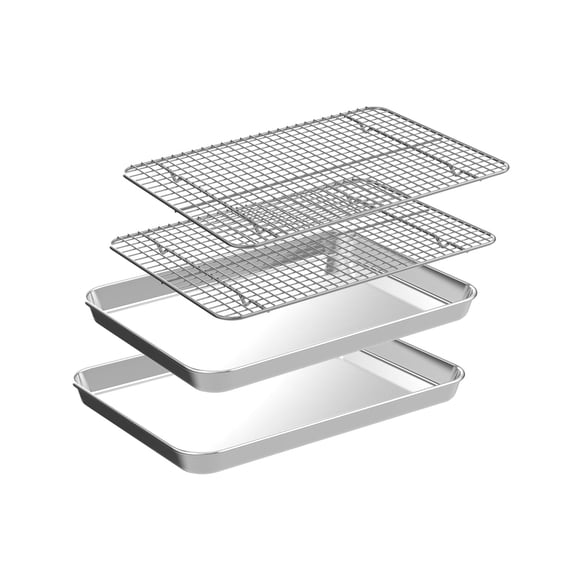 Bandeja Para Hornear Pequeña Con Juego De Rejilla [2 Bandejas Para Galletas + 2 Rejillas Para Hornear] Cekee Bandeja Para Hornear Pequeña Y Rejilla Para Parrilla De Acero Inoxidable - Resistente Al Óx