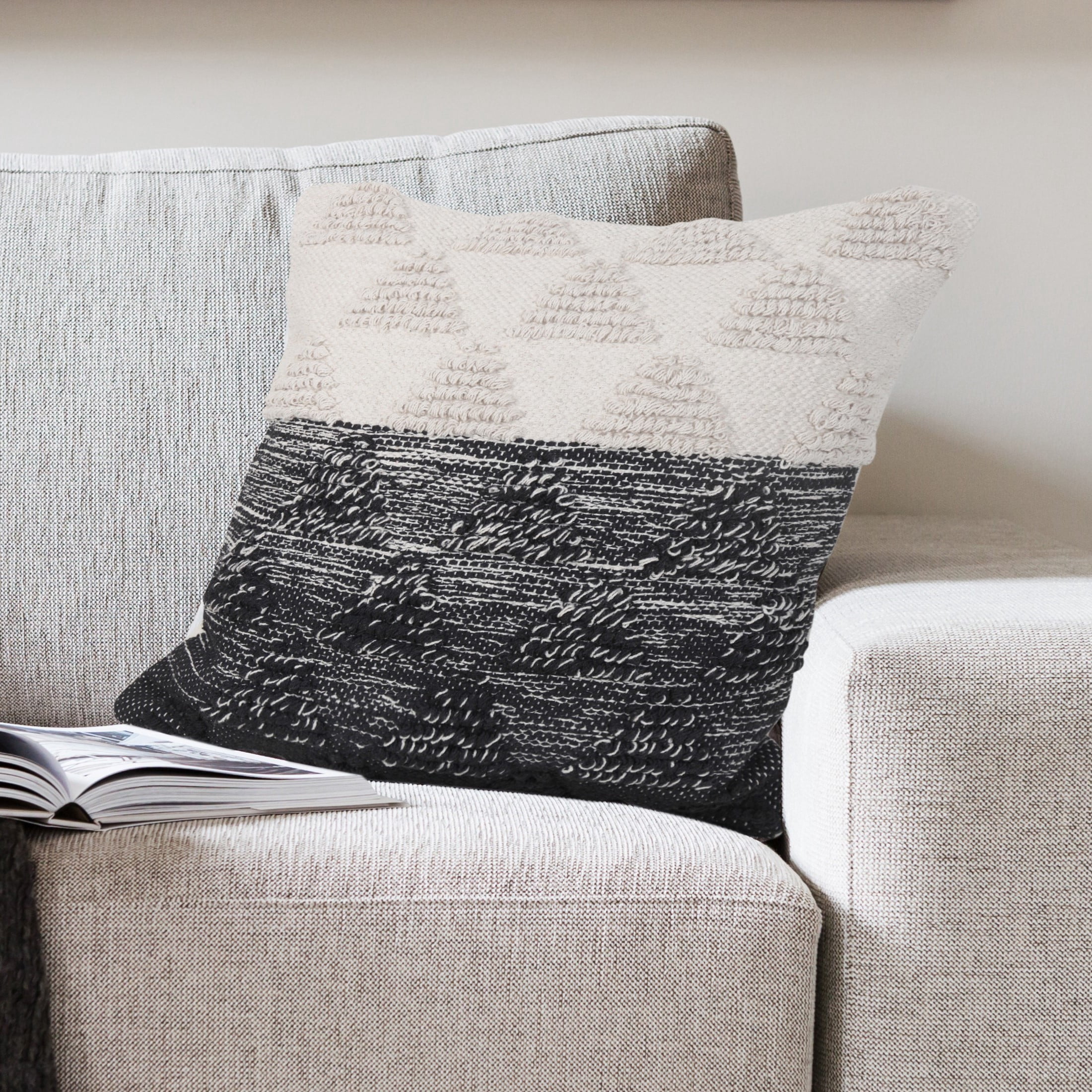 Ox Bay Miles 20" x 20" Black/Ivory Geometric Color Block Cotton Adult Decorative Throw Pillow