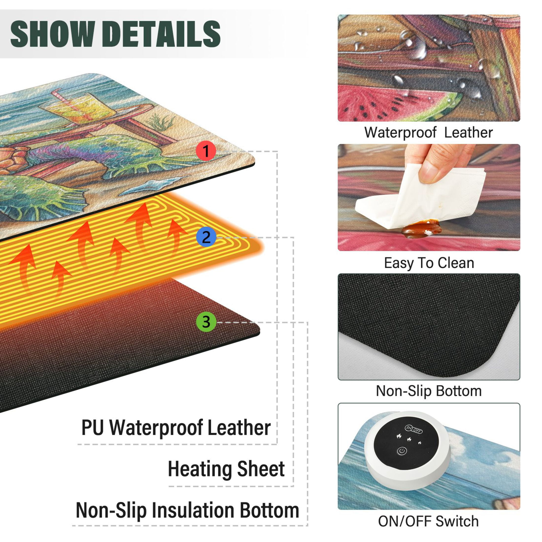 Wobogo Beach Turtles Heated Mouse Pad Extra-Large Desk Mat With 3 Heating Levels and 3-hour Auto Shut-Off Protection Ideal for Computer Keyboards Home Office Hand-warming Essential 31.5in × 13in