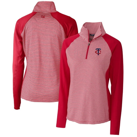 Women's Cutter & Buck Red Minnesota Twins DryTec Forge Tonal Stripe Stretch Half-Zip Top