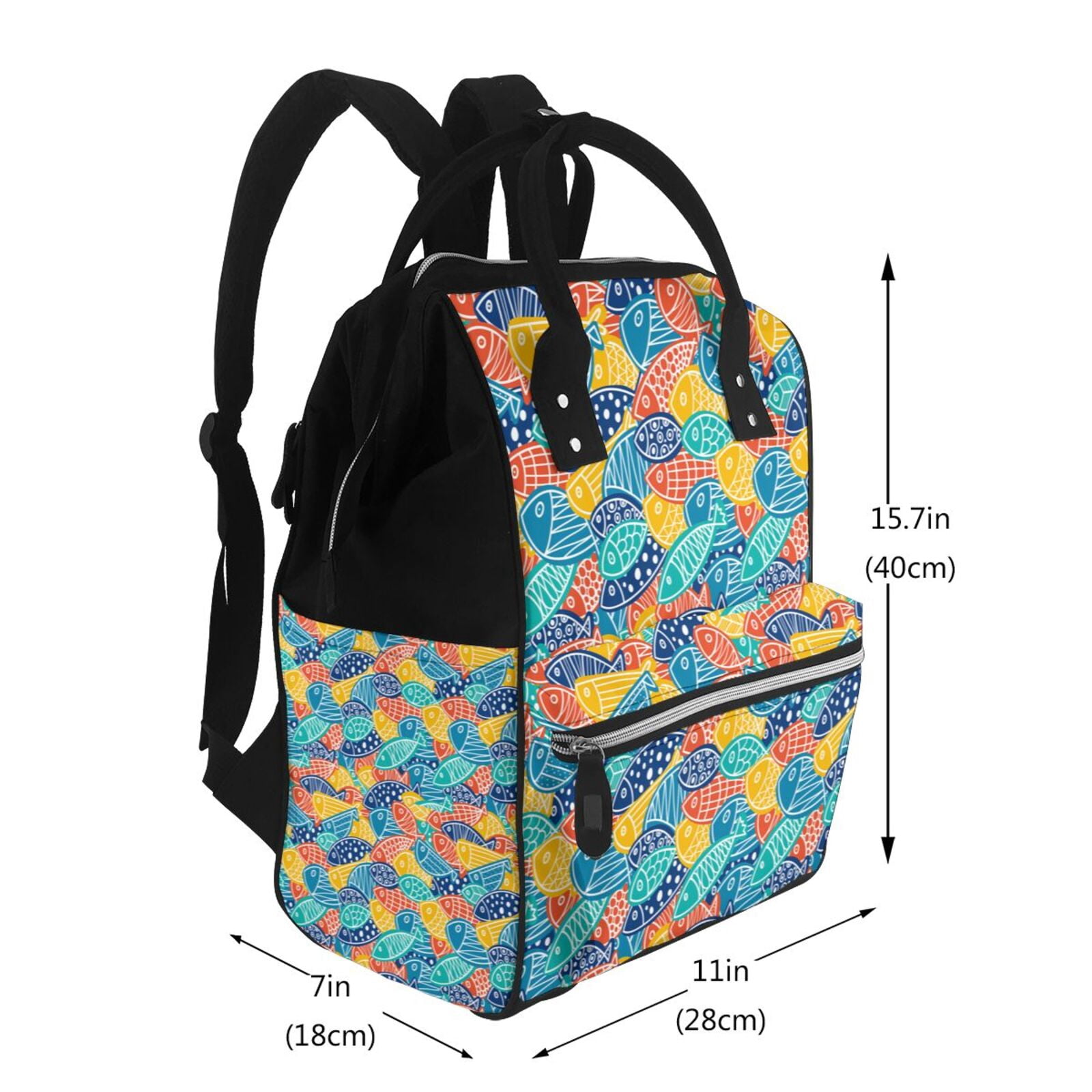 Ratiio Colorful Fish 1 Mummy Backpack - Waterproof Twill Canvas, Large Capacity Diaper Bag with Multiple Pockets and Adjustable Straps