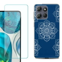 For Motorola Moto G Power 5G 2025 Phone Case Cover with Tempered Glass Screen Protector, by OneToughShield - Mandala / Blue