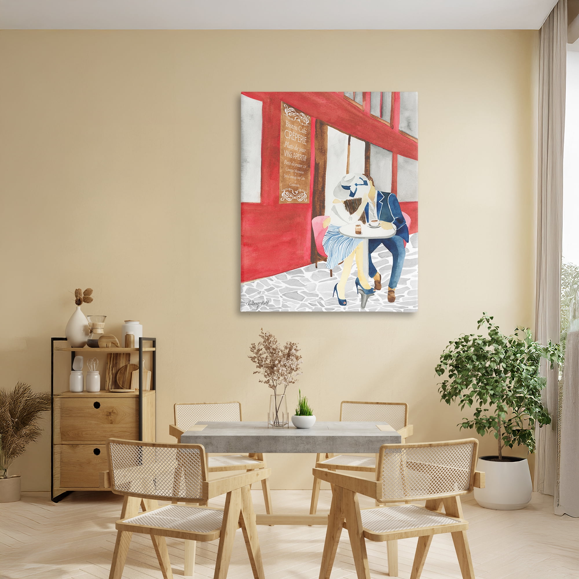 Stupell Industries Kiss At Parisian Cafe Canvas Wall Art, design by Hillary Holt