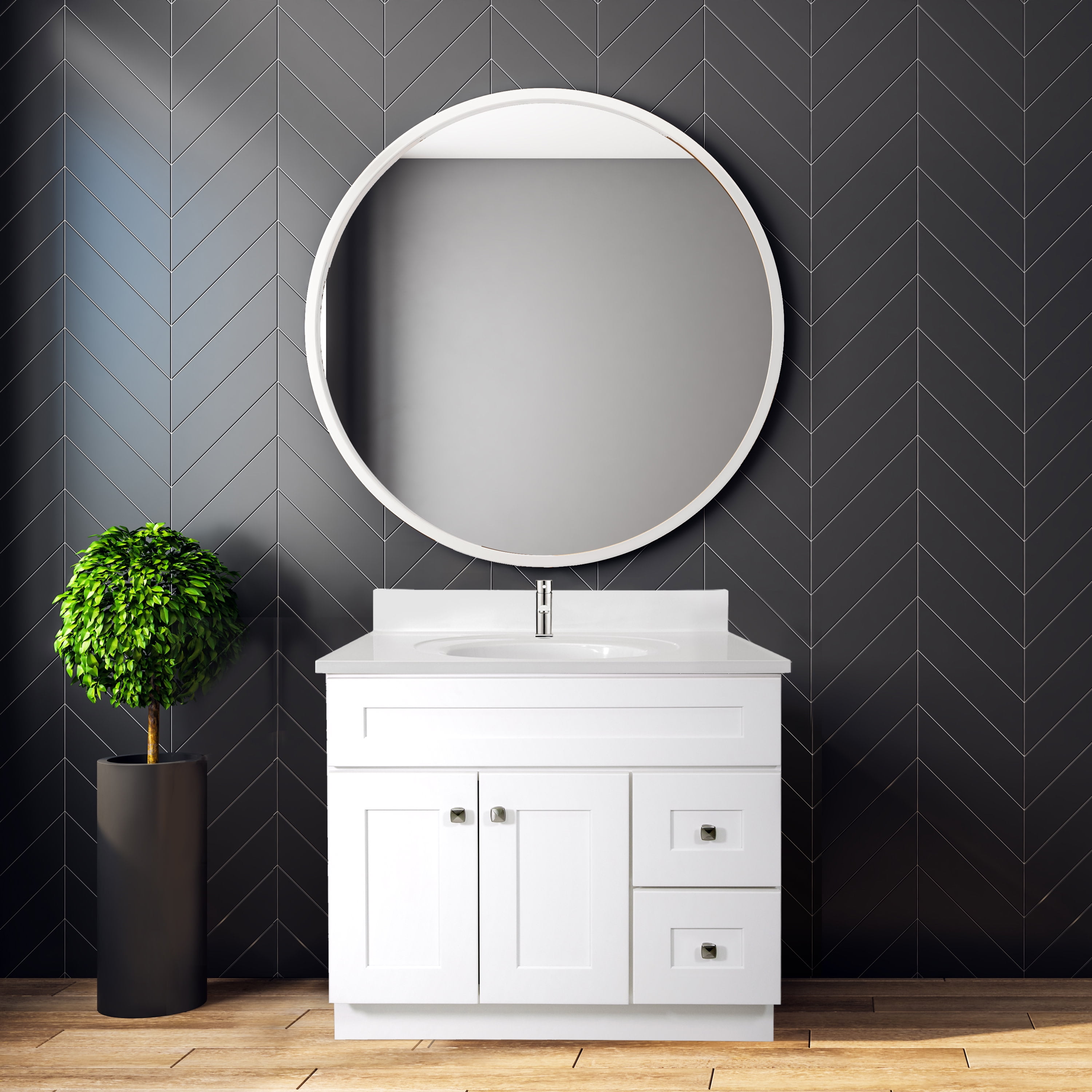 Design House Brookings 37" x 22" Ready to Assemble 2-Door 2-Drawer Bath Vanity with Cultured Marble Single Hole Top, Sherwin Williams® White/White