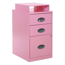 OSP Home Furnishings 3-Drawer Lockable Metal File Cabinet, Pink