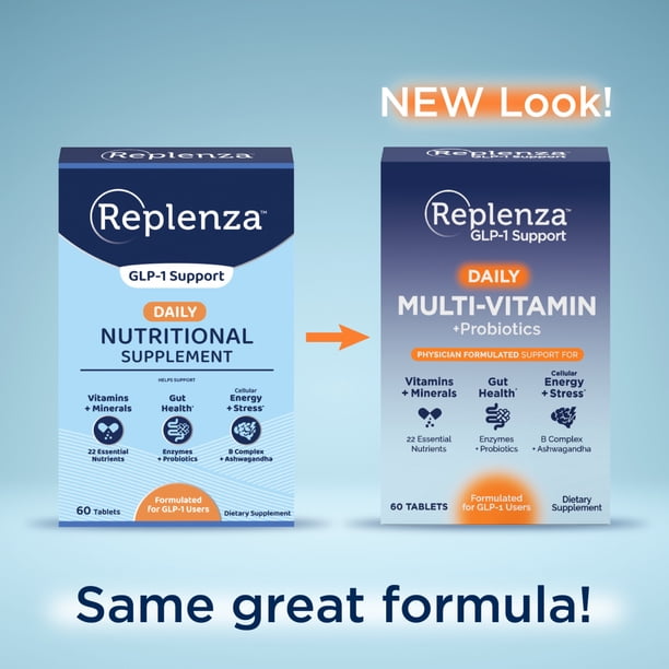 Replenza GLP-1 Support, Multivitamin Probiotic, 22 Essential Nutrients, Promotes Gut Health and Cellular Energy, 60 Tablets - Walmart Business Supplies Replenza GLP-1 Support, Multivitamin Probiotic, 22 Essential Nutrients, Promotes Gut Health and Cellular Energy, 60 Tablets - Walmart Business Supplies