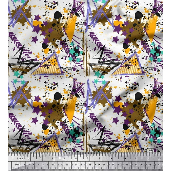 Soimoi Brown Moss Georgette Fabric Triangle & Brush Stroke Abstract Printed Craft Fabric by the Yard 42 Inch Wide