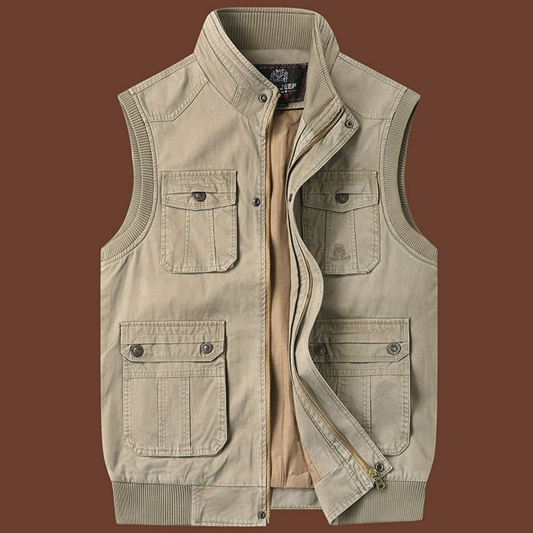 Rohuuque Men's Utility Outdoor Vest Vest Stand Collar Multi-Pocket