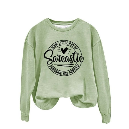 

WUDATI Women s Retro English Printed Sarcastic Sunshine Sweatshirt Casual Round Neck Long Sleeve Pullover Simple Comfy Top for Daily Wear School Shopping Soft Velvet Fabric for Spring Fall Outfit