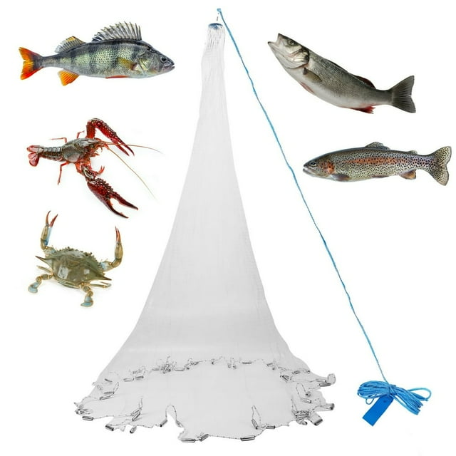 Saltwater Bait Casting Net 3/8inch Mesh Size for Bait Trap Fish Heavy Duty Throw Net 8FT Radius Size Easy Throw Heavy Duty Hand Cast Net with Chain Sinker Bottom Spread
