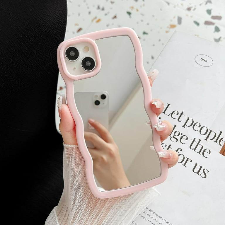 for iPhone 15 Case Cute Mirror Hybrid Wave Frame Shape