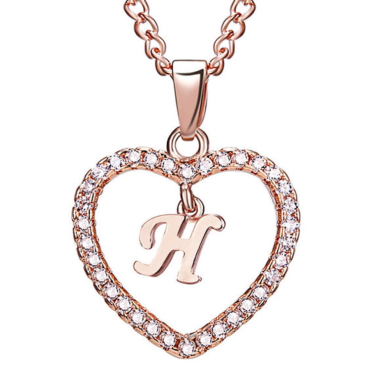 新品未開封！h LOGO NECKLACE Sonceds 26 Letters H Heart Shape Pendant Necklace Rhinestone Rose
