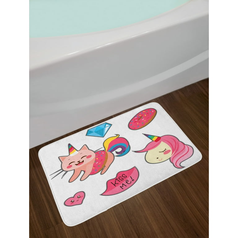 Unicorn Cat Bath Mat, Cute Fantastic Icons for Girls Magical Characters  Mythological Mascots, Non-Slip Plush Mat Bathroom Kitchen Laundry Room  Decor, 29.5 X 17.5 Inches, Pink Multicolor, Ambesonne 