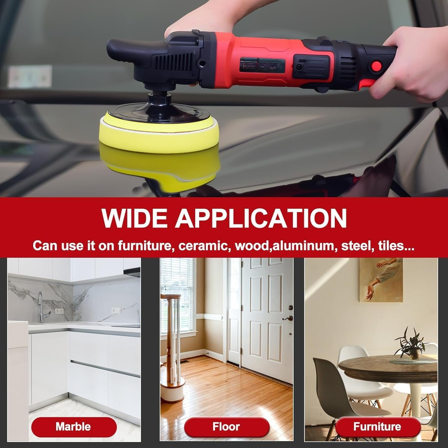 6/7 inch Buffer Polisher,Rotary  Buffer,1600W  Polisher Waxer Kit with 6 Variable Speed 1000-3500RPM & 4 Polishing Pads,Detachable Handle for  Polishing and Waxing