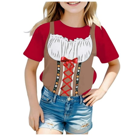 

Girls Graphic Tees Festival Printed Round Neck Short Sleeve Casual (6) Girls Shirts