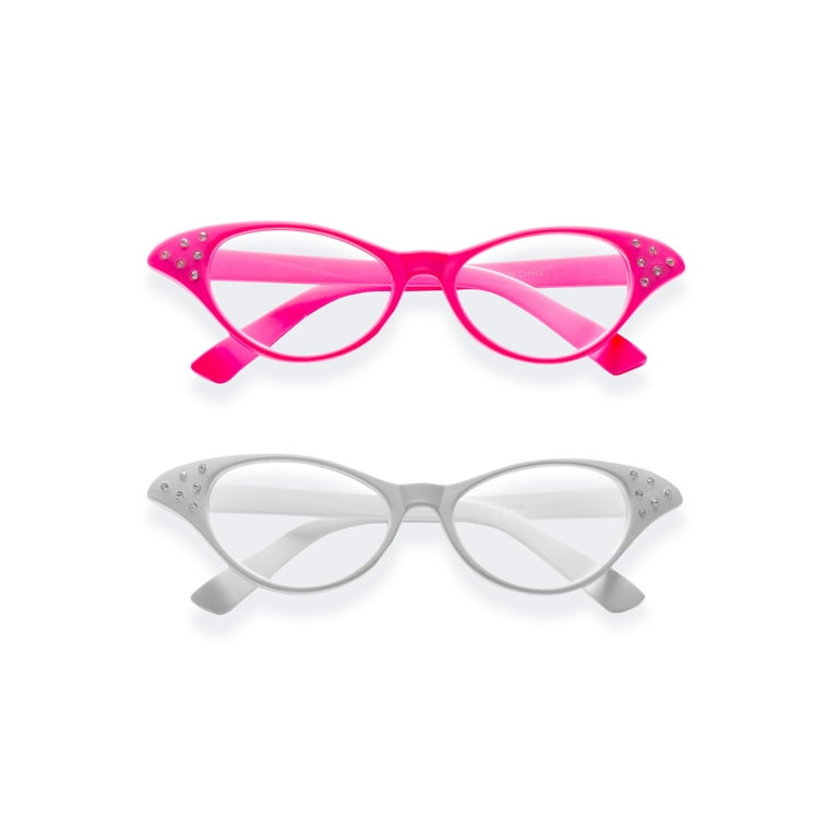 Pink/White Cat Eye Retro Costume Dress Up Hip Hop Rhinestone Glasses (2  Pack)