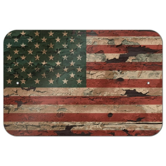 Rustic American USA Flag Distressed Home Business Office Sign - Metal - 6" x 9" (15.3cm x 22.9cm)