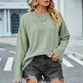 thumbnail image 6 of Lovskoo Sweaters for Women Casual Loose Long Sleeve Knitting Round Neck Sweater Blouse Tops Green, 6 of 8