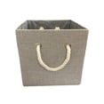 thumbnail image 1 of Hometrends 10.23" x 10.23" x 10.23"H Collapsible Faux Linen Fabric Storage Cube Bin with Cotton Rope Handles (Single), 1 of 5