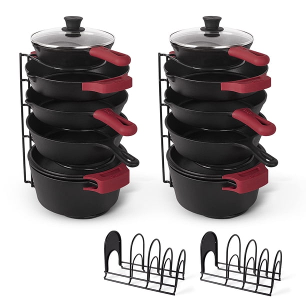 Organizador de ollas y sartenes Cuisinel – Estante para sartenes resistente de 15.0 in – Paquete de 2 – Almacenamiento de organización de encimera/gabinete de cocina – Soporte para tabla de cortar de