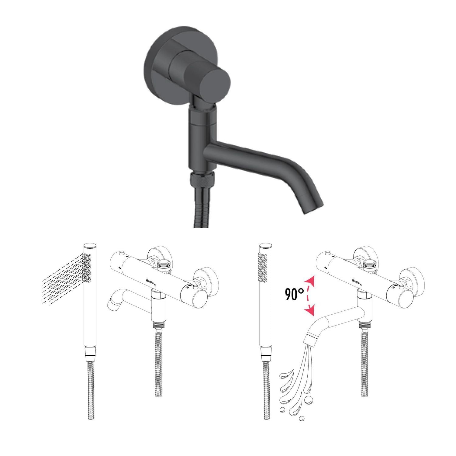 The akuaplus® round Bathtub Spout or shower 1/2 in. female 2-way.