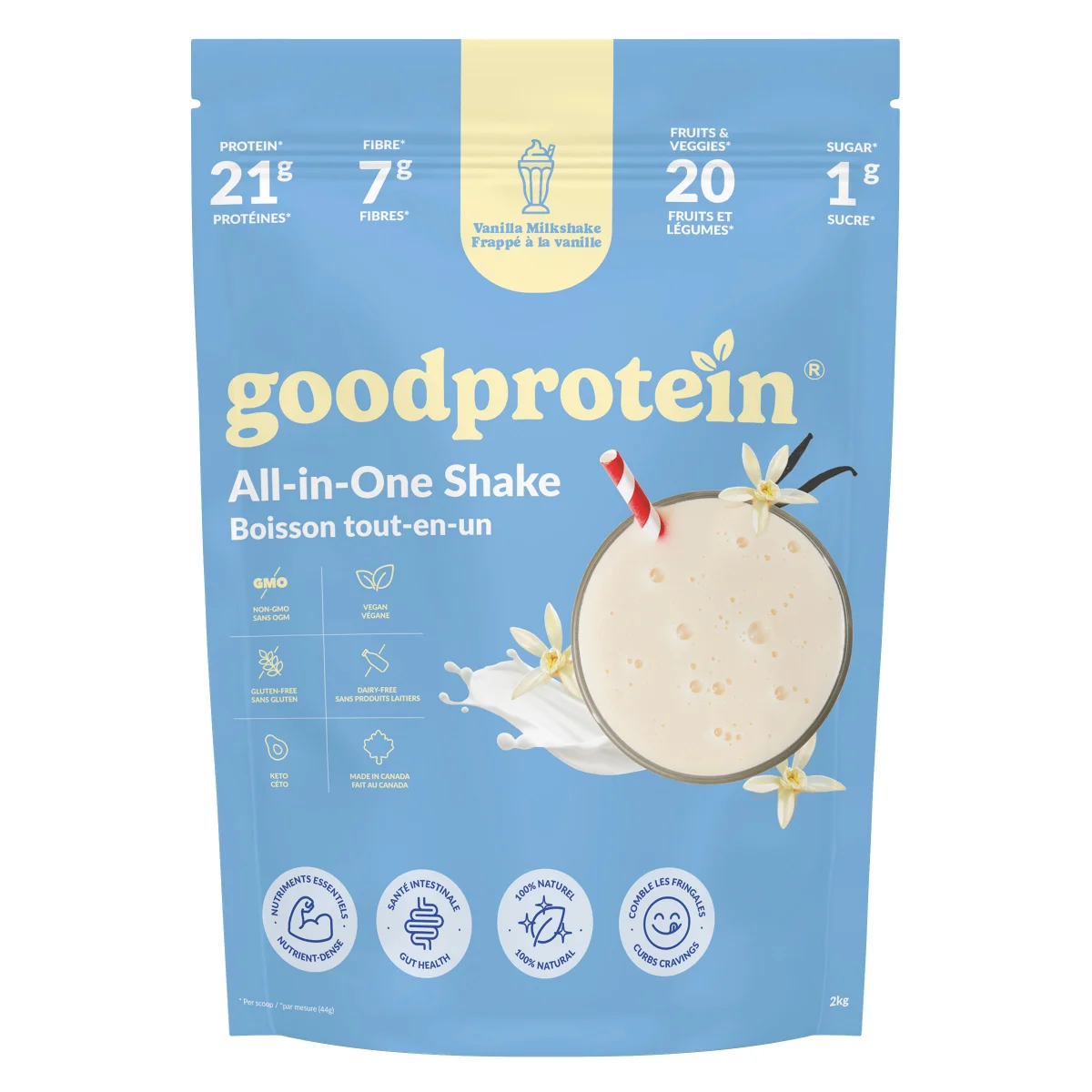 The Good Protein LARGE 2KG Good Protein Vegan Plant-based Protein Powder 100% Natural Vanilla Milkshake
