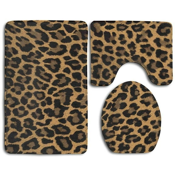 GOHAO Leopard 3 Piece Bathroom Rugs Set Bath Rug Contour Mat and Toilet