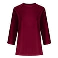 thumbnail image 4 of Mifsaly Velvet Tops for Women Business Elegant Ribbed 3/4 Sleeve Velour Blouse Loose Tunic Crewneck Pullover Top Festival Party Fashion T-Shirts Work Travel Shirt Wine XXL, 4 of 6