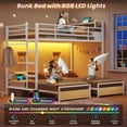 thumbnail image 2 of Triple Bunk Bed Twin Over Twin Over Twin Metal Bunk Bed with LED Lights and Charging Station, Loft Bed Frame with 3 Storage Drawers&Study Desk&Guardrails and Ladder,3 Bed Teens and Adults, White, 2 of 9
