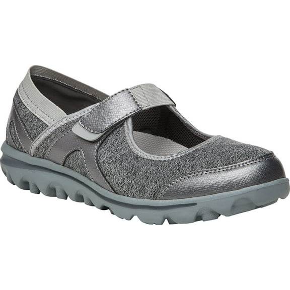 Propet Women's Onalee Mary Janes Grey Jersey Fabric EVA 6 X-Wide