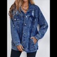 thumbnail image 4 of Chaqueta Vaquera Larga de Gran Tamaño para Mujer, Estilo Boyfriend, con Rotos y Desgastados. Azul Oscuro M, 4 of 9