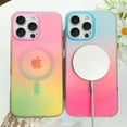 thumbnail image 3 of OOK For iPhone 15 Pro Max Case Magnetic, Compatible with Magsafe Cute Gradient Rainbow Iridescent Matte Protective Phone Case with Screen Protector for Girls Women, Fluorescent Blue & Pink, 3 of 5