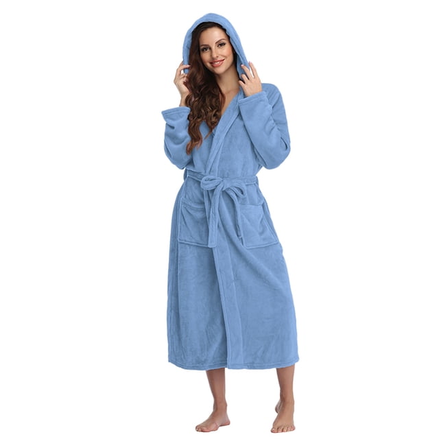 iHPH7 Robes pour Femmes, Peignoir pour Femmes, Robes en Peluche pour Femmes, Robe Moelleuse, Robes pour Femmes Longueur Genou, Bleu G