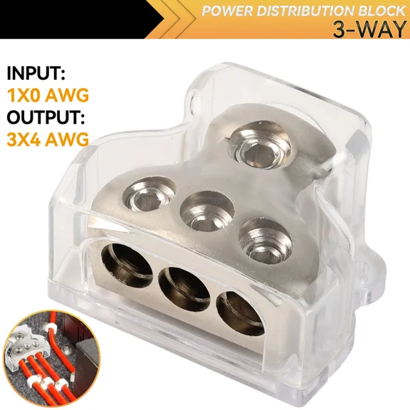 KNACK- 3Way Distribution Block Car Audio Power Wire Splitter 1*0 Gauge 3*4 Gauge Out.