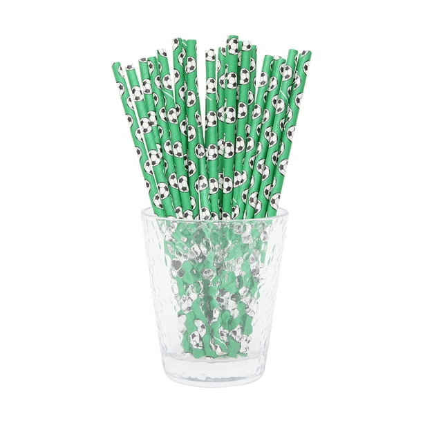 100 UNIDS Pajitas Degradables Patrón de Fútbol Pajitas Desechables para Copa del Mundo Fiesta Bares CACAGOO Verde