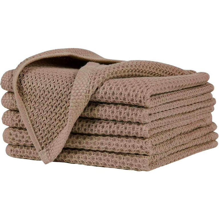 ANEWAY Kitchen Hand Towels 100% Cotton Waffle Weave Dish Towel for Cleaning  Drying - Extra Absorbent and Soft - 13 x 28 inch (Beige+Dark Grey+Brown-6