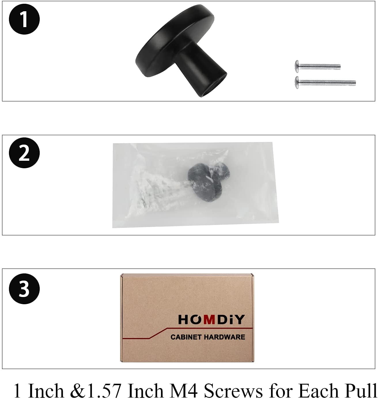 Homdiy 25 Pack Black Cabinet Knobs Kitchen Drawer Knobs Round Solid Cabinet Hardware Knob