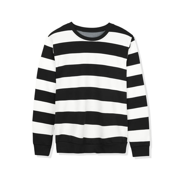 Lars Amadeus Men s Round Neck Long Sleeves Stripe Sweatshirt White
